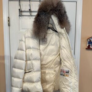 Moncler Kids Ivory Puffer Jacket with Fur Hood